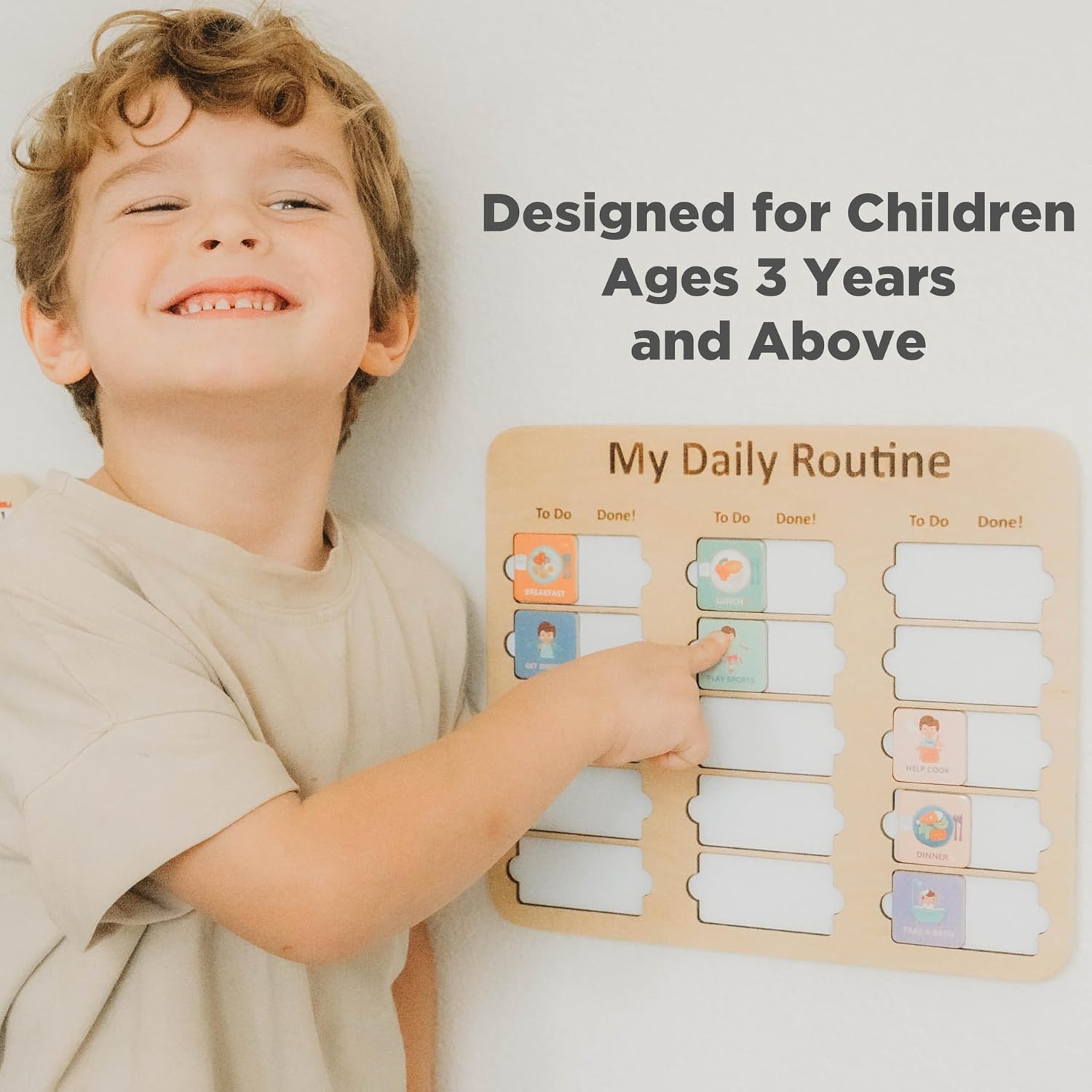 Wooden Toddler Routine Chart Ages 3-6 – Daily & Bedtime Routine Chart, Visual Schedule Board for Kids, Montessori-Inspired Visual Schedule for Kids Daily Routine - view 6