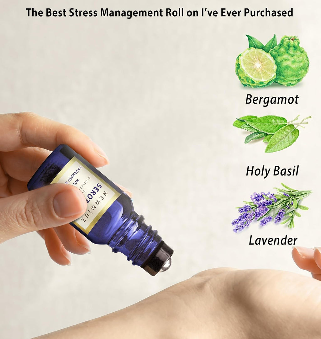 Calming Roll On Essential Oil Blend Anti Stress Roller Lavender Bergamot Holy Basil Destress Relief Gifts for Women Perfect Stocking Stuffers - view 4