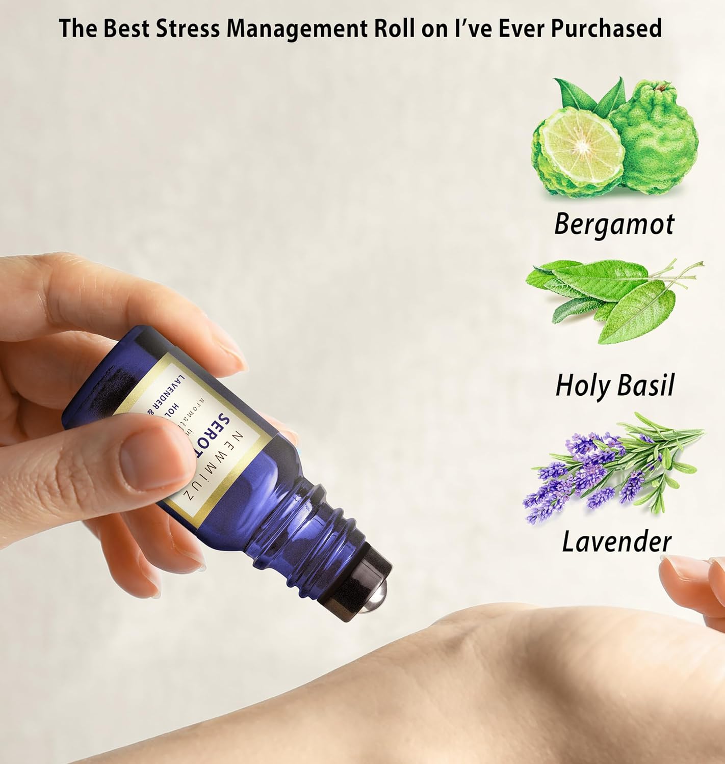 Calming Roll On Essential Oil Blend Anti Stress Roller Lavender Bergamot Holy Basil Destress Relief Gifts for Women Perfect Stocking Stuffers - view 4
