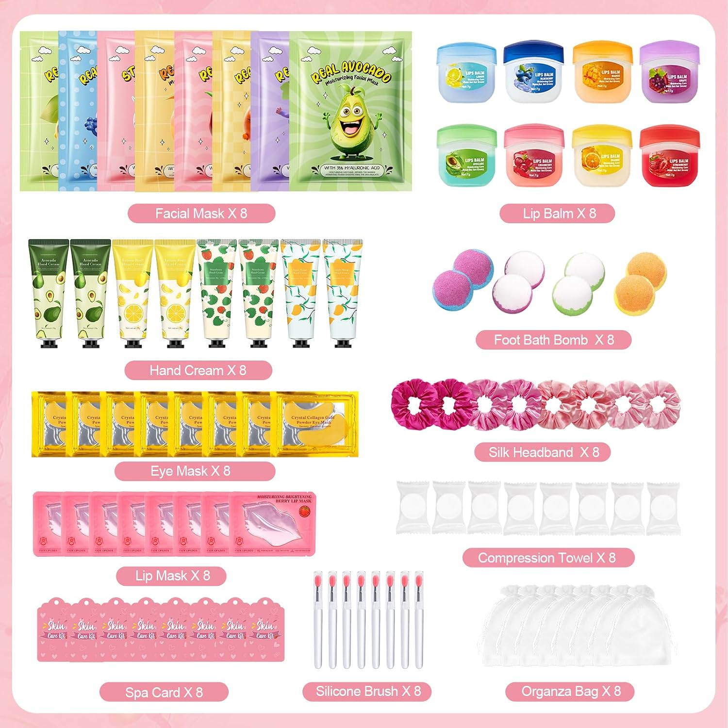 88pcs spa party supplies for girls, spa party favors include face masks, under eye patches, lip masks, lip balm, hand cream, foot bath bombs, compressed towels, bulk spa sleepover slumber party kit - view 2