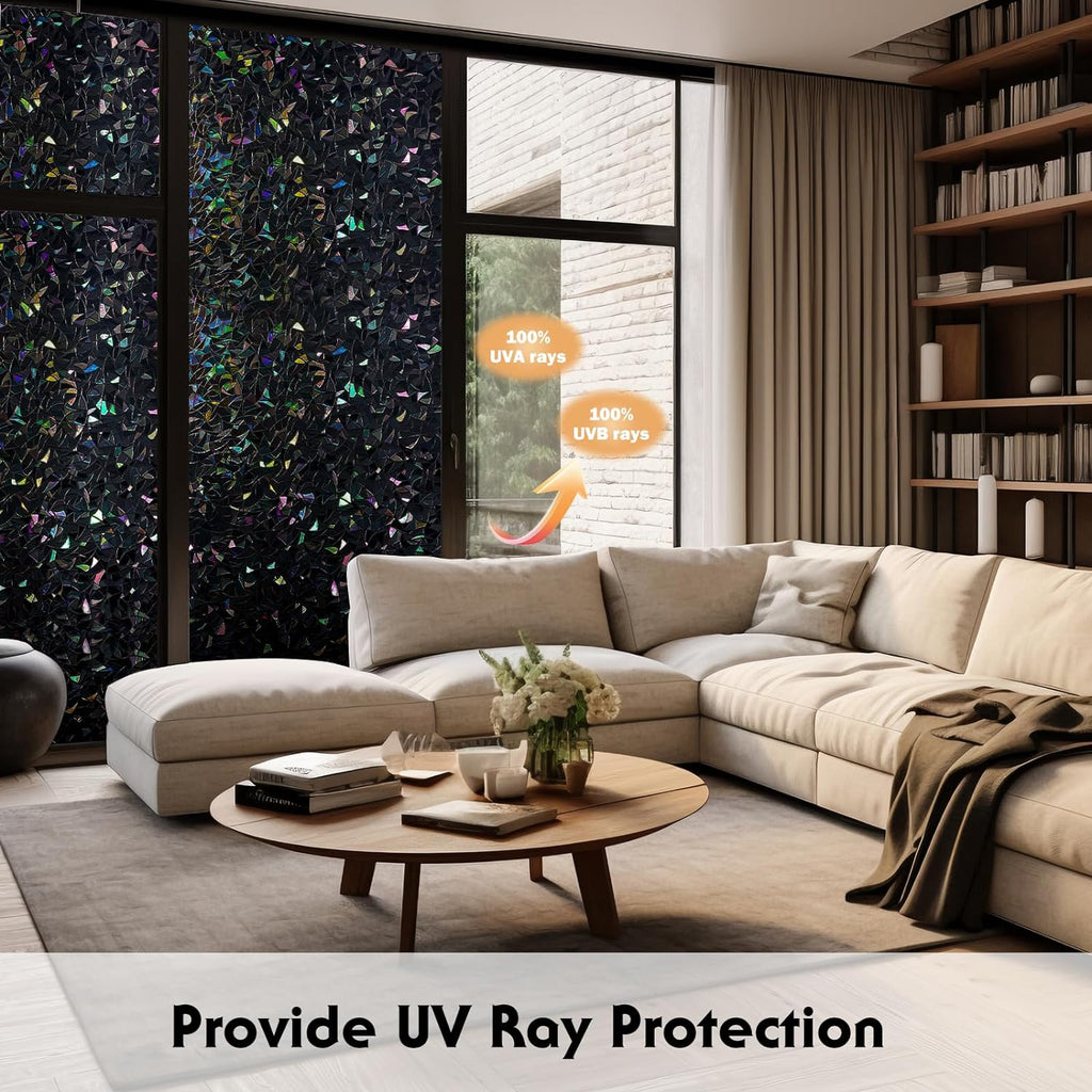 Total blackout window privacy film with installation tools, rainbow room darkening black window cover, static cling 100% light blocking 17.5 x 78.7 inches - view 3