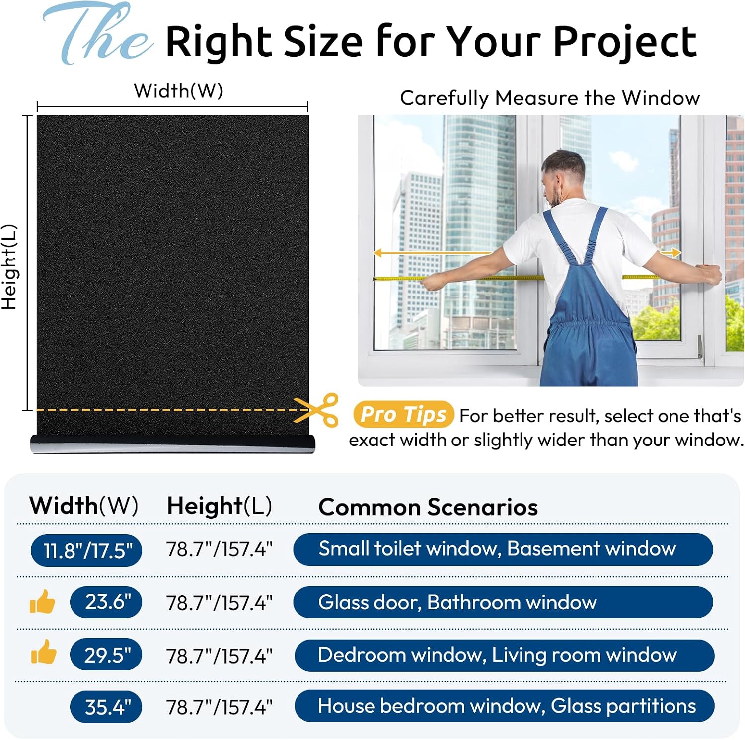 Blackout window film room darkening light blocking 17.5" x 78.7" | removable static cling without glue, tint & privacy film for window inside, day & night sleep for home garage bedroom house - view 6