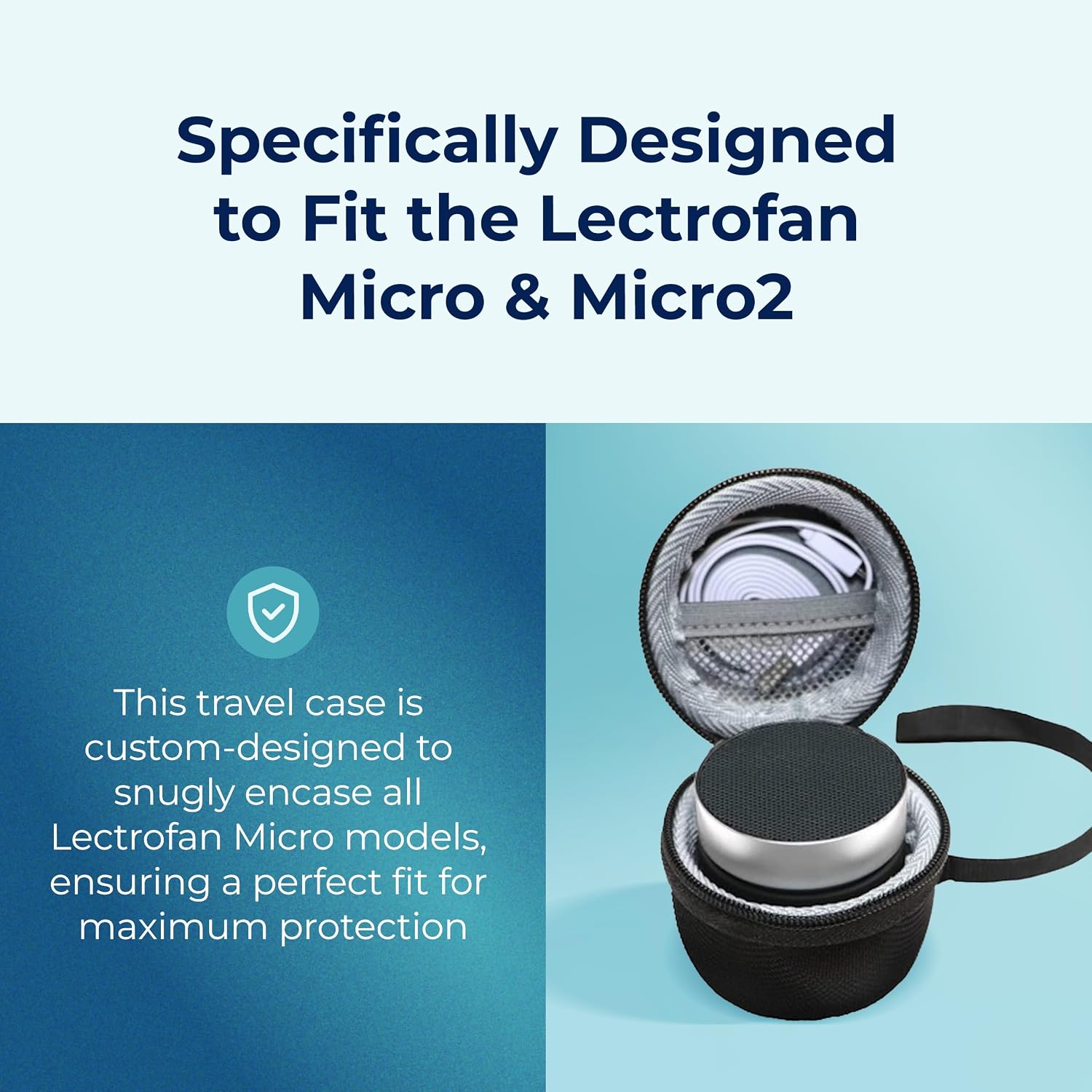 Carrying case for sound machine - hybrid shell type exterior with pocket for charging cable & lanyard - lightweight design - view 3