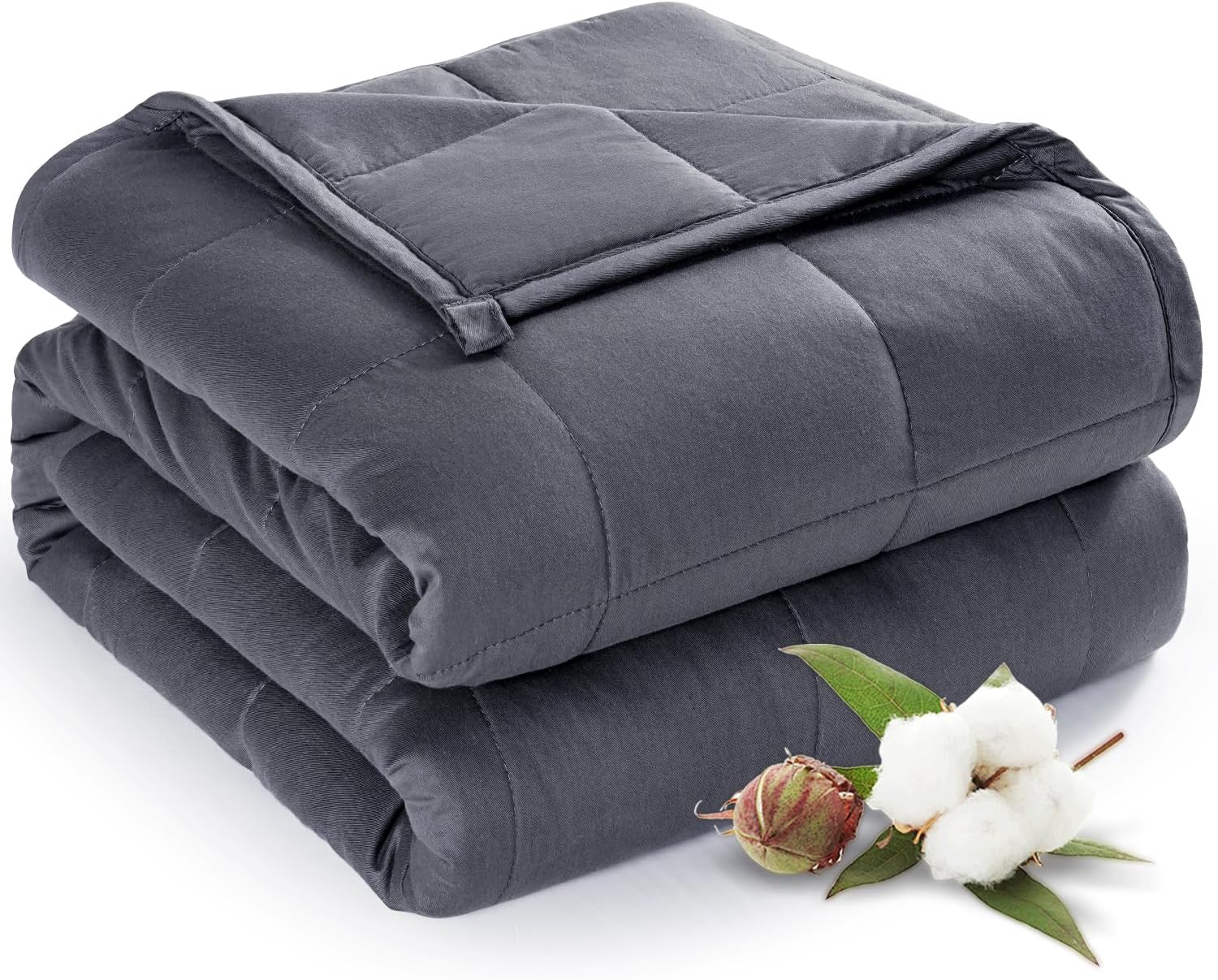 Cotton Weighted Blanket for Adults, Queen Size 60"x80" 15 lbs | Cooling, Breathable and Soft; Filled with Glass Beads; Washable; Heavy Throw for Calming, Sleep and Nap; Dark Grey