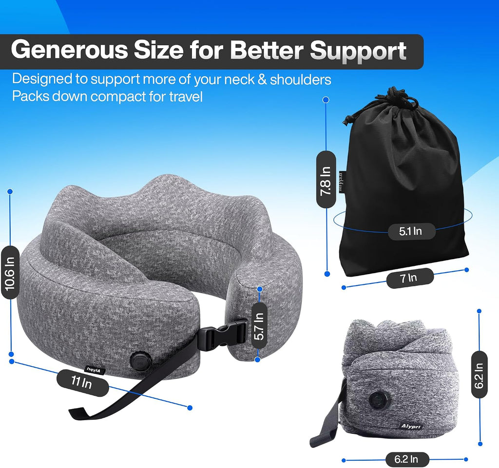 4-in-1 Travel Comfort Set Inflatable Neck Pillow, Convertible Lumbar Support & Foot Hammock, 3D Sleep Mask & Ear Plugs Complete Comfort Kit for Airplane, Office & Car Gift-Ready (Gray) - view 4