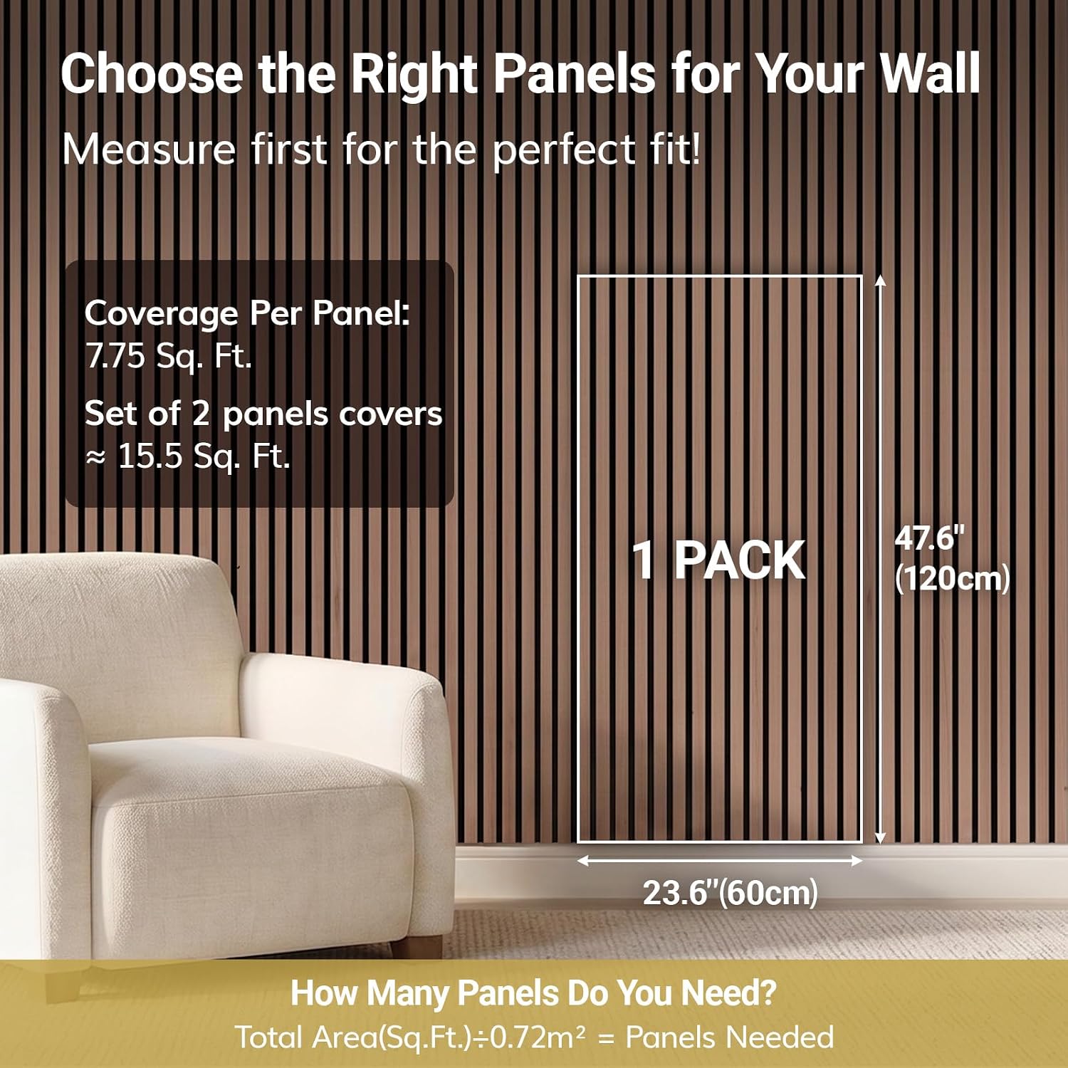 Wood Wall Panels for Interior Wall Decor-2 Pack 47.2" x 23.6" | Wood Slat Acoustic Panels for-15.5ft² Noise Cancelling and Wall Décor Living Room, Bedroom, Home Decor, Office, Oak - view 5