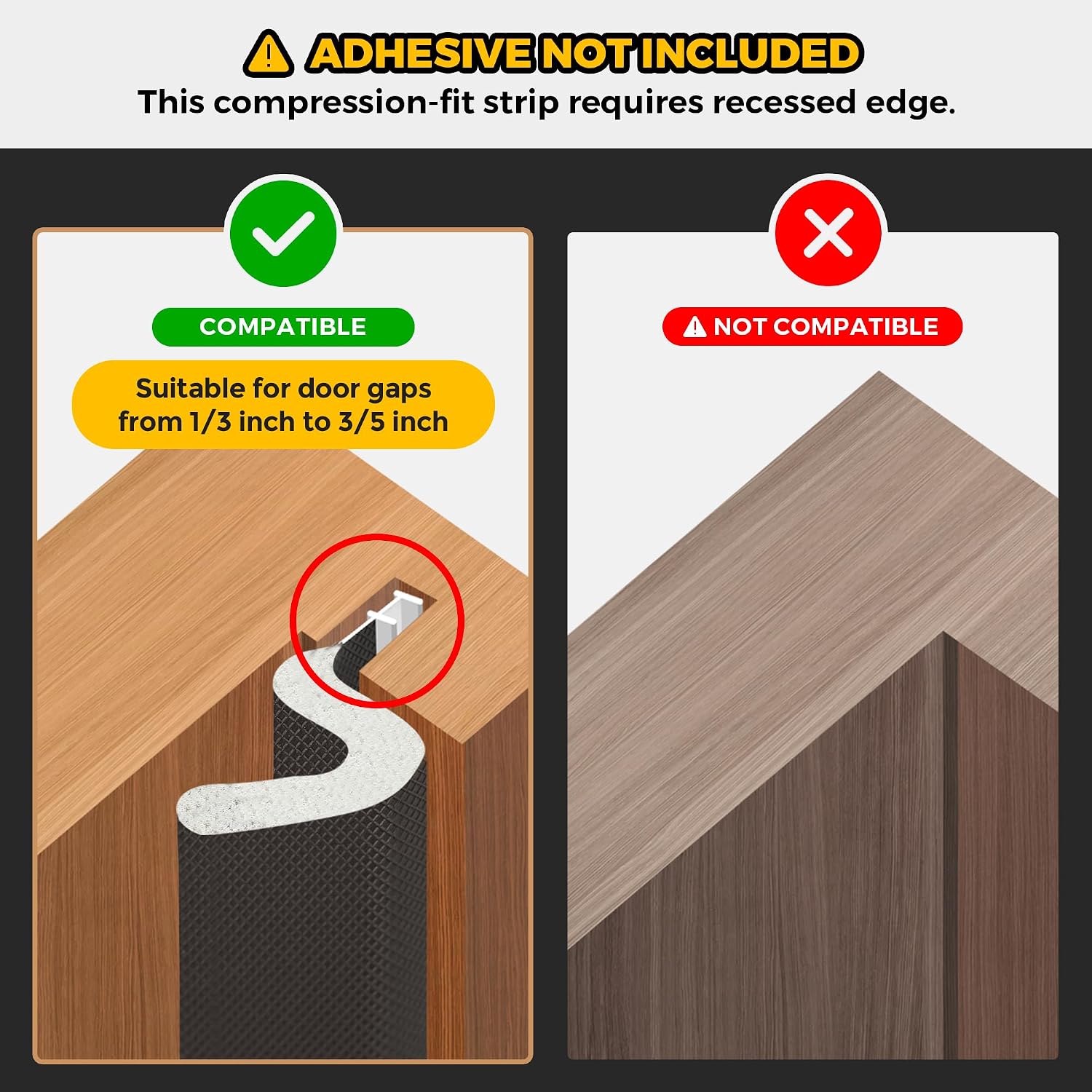 Weather Stripping Door Seal, Q-Shaped Kerf Foam Strip, 26 FT, Black | Push-In Door Weather Stripping, No Adhesive, Fits 0.35 to 0.59 Inch Gaps, Door Frame and Jamb Seal, Blocks Drafts and Noise - view 2