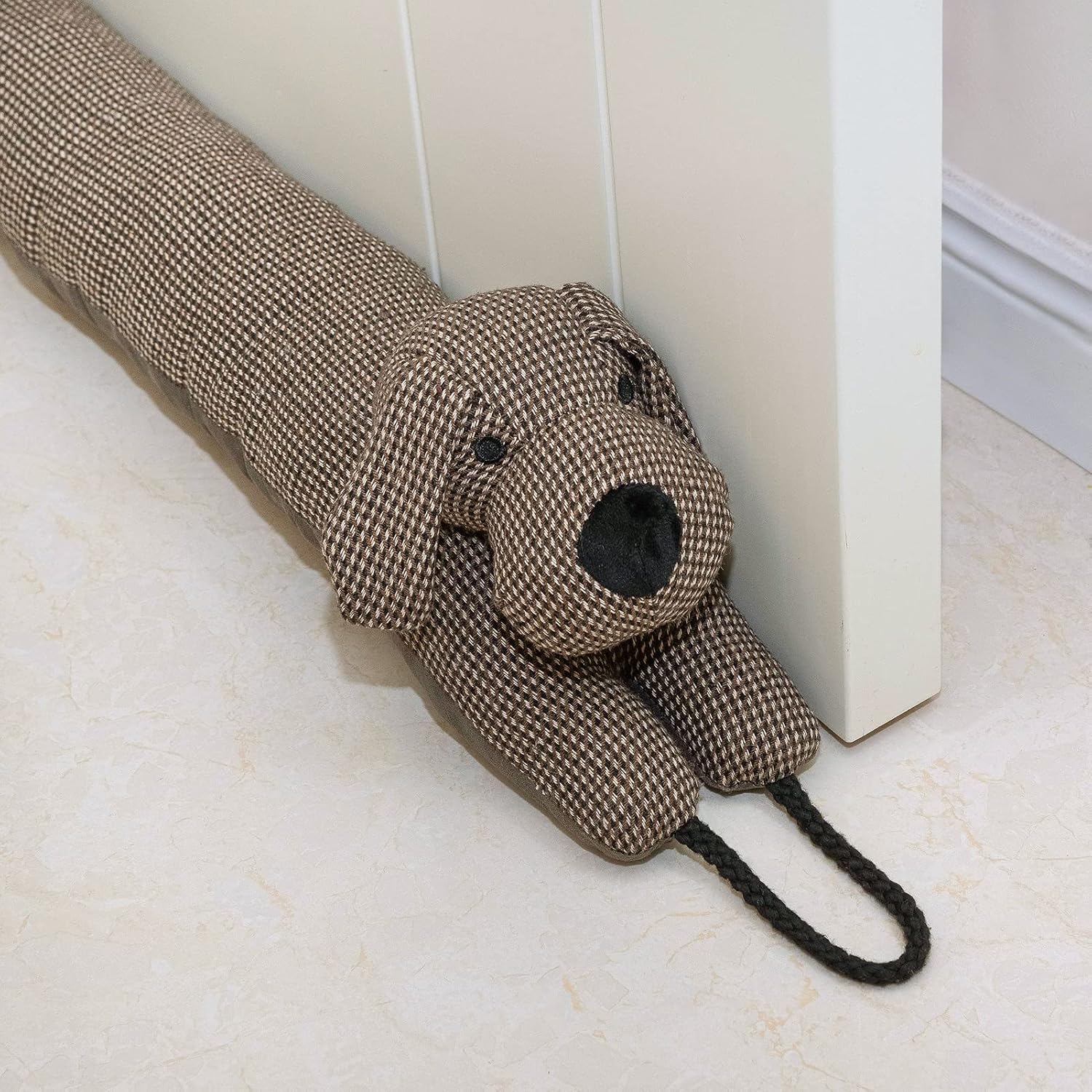 Under door draft stopper decorative wind stopper 36 inch for door & window, weighted animal air draft stopper for bottom of door with hanging loops - brown dog