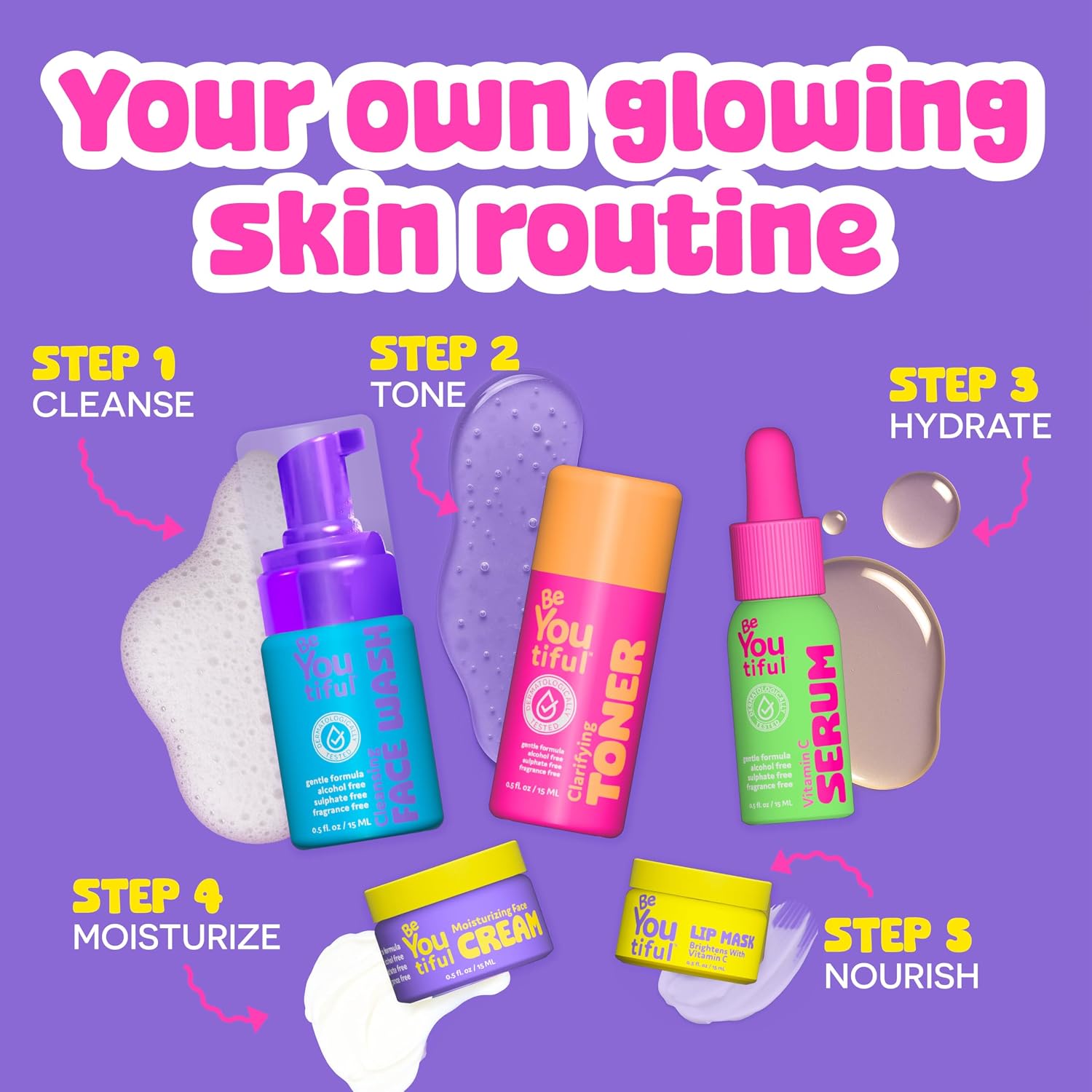 Skin Care Gift Set for Teens, Moisturizer Lotion Lip Mask, Toner | BFF Regimen 5-Piece Kit for Sleepovers & Kids Skincare, Face Wash, Serum, Vegan, Cruelty-Free, Great for Daily Skin Care - view 4