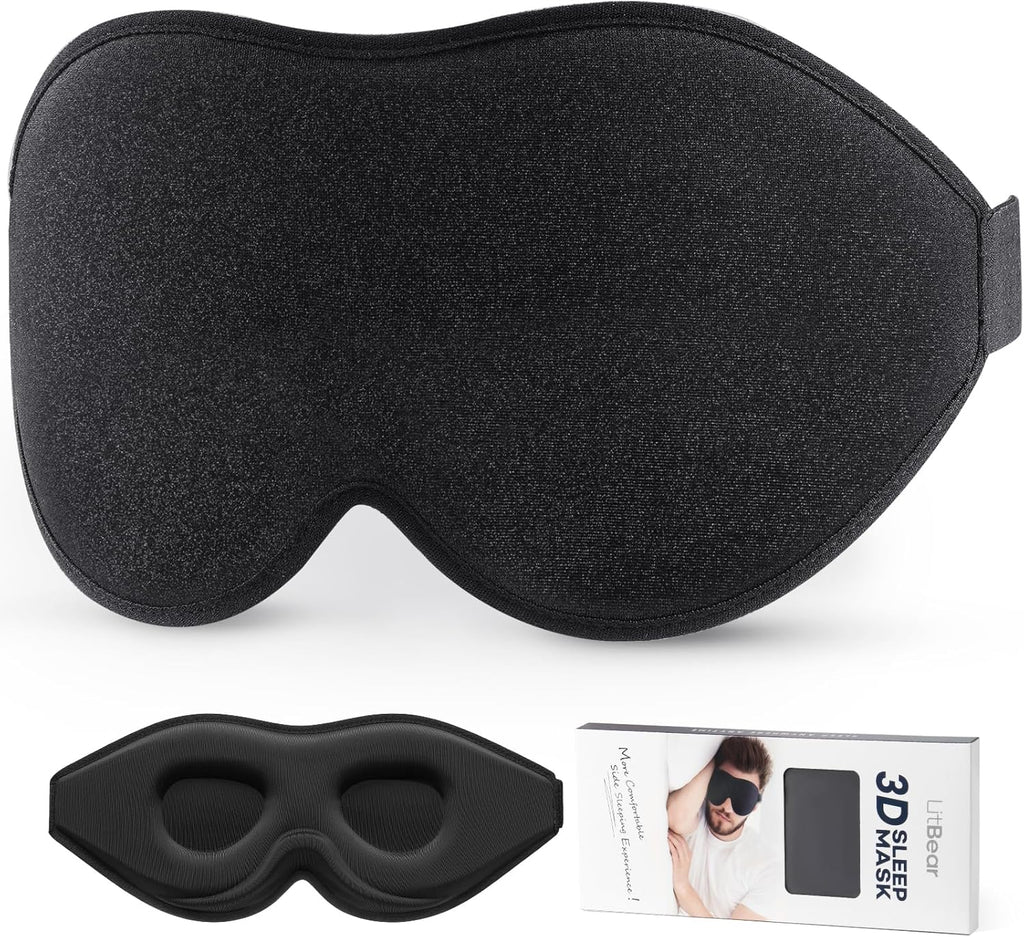 Sleep Mask for Side Sleeper Women Men, Eye Mask for Sleeping | Light Blocking 3D Contoured Sleeping Mask, Soft Breathable Sleep Eye Mask with Adjustable Elastic Strap for Travel, Black