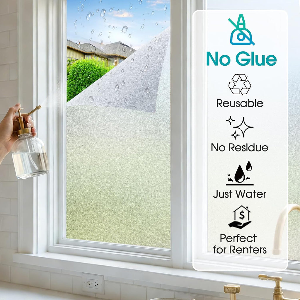 Frosted glass window privacy film, static cling, 17.5" x 78.7" | day night opaque decorative, non adhesive removable, anti-UV heat blocking, renter friendly front door bathroom, easy cut - view 3