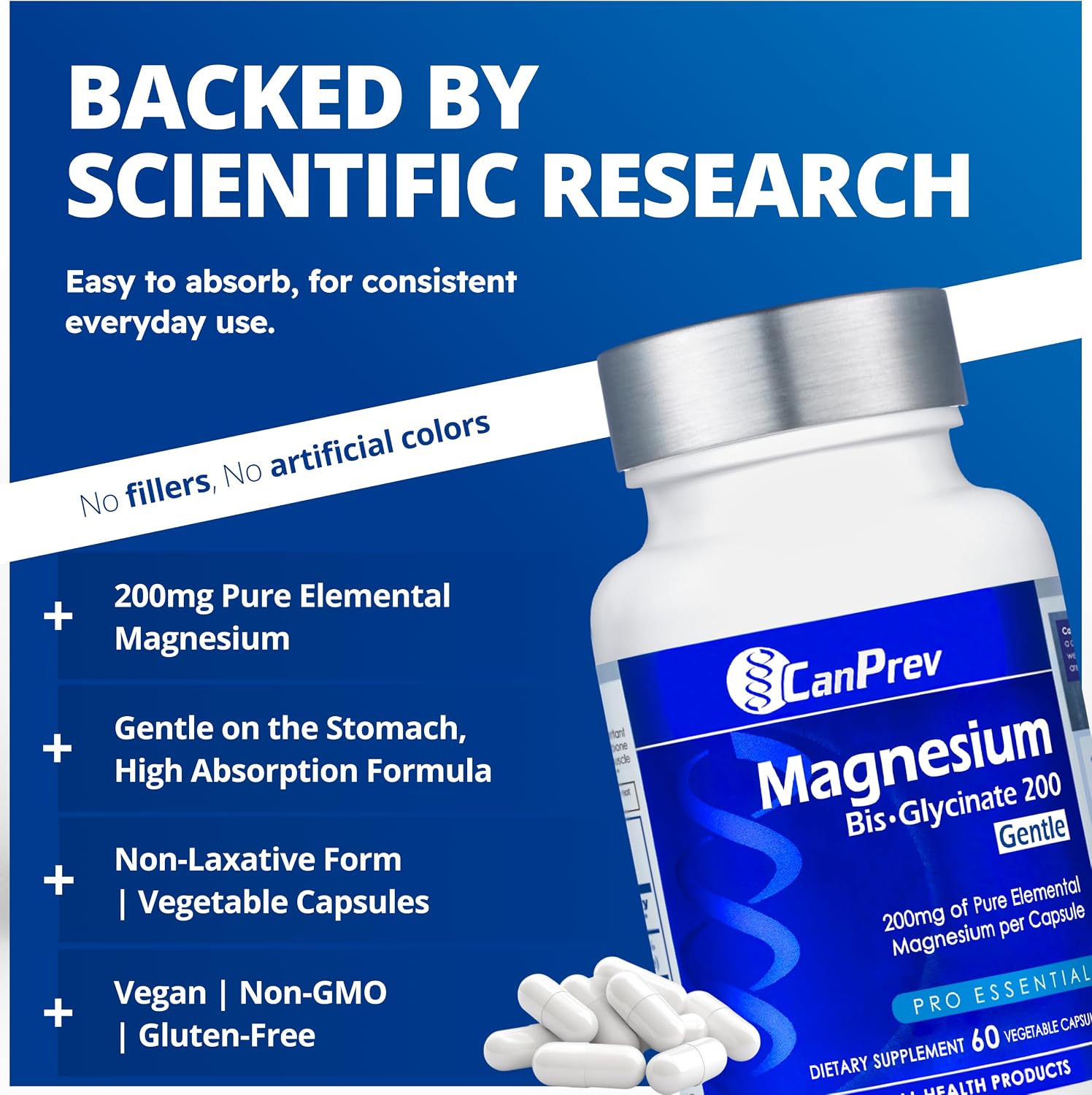 Magnesium bisglycinate 200mg gentle 60 veg caps, 60-day supply, chelated magnesium supplement for bone & muscle support, easy to digest, promote relaxation & comfort, vegan, non-GMO, no sugar - view 3