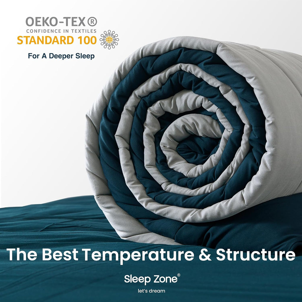 Comforter duvet insert, queen size quilted reversible comforters, soft all season duvet, down alternative breathable bedding with 8 tabs, 2 sides teal gray 88 x 88 inches - view 8