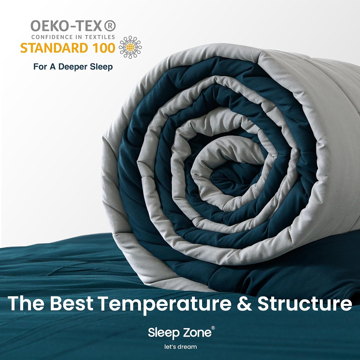 Comforter duvet insert, queen size quilted reversible comforters, soft all season duvet, down alternative breathable bedding with 8 tabs, 2 sides teal gray 88 x 88 inches - view 8