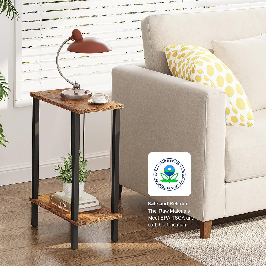 Narrow Side Table, 2-Tier Small End Table for Couch | Skinny Sofa Table, Slim Nightstand, Easy Assembly for Living Room, Bedroom, Brown TB01BB062 - view 6