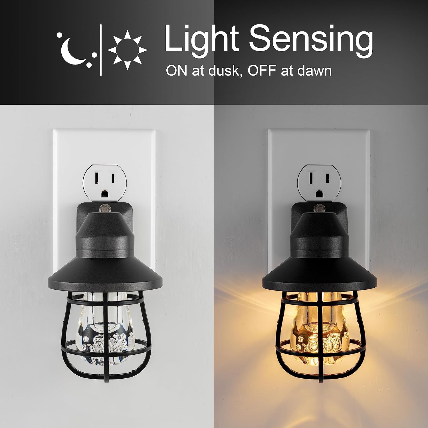 Plug in farmhouse night light with dusk to dawn sensor, 2 pack | Vintage décor for bedroom, bathroom, and entryway, UL certified, energy efficient - view 2