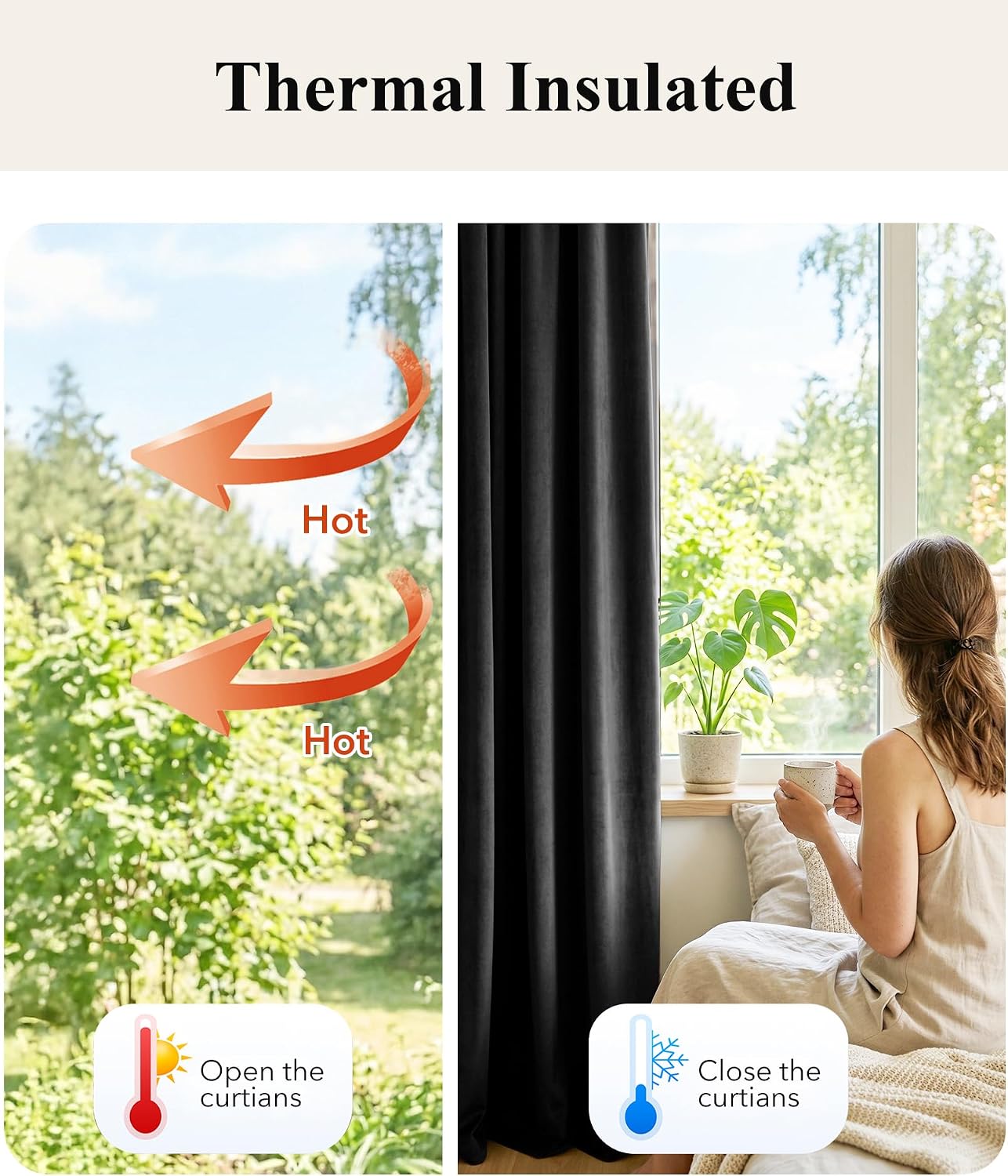 Black Velvet Blackout Curtains Grommet Thermal, W52 x L84, 2 Panels | Thermal Insulated, 300GSM Soft Velvet, Curtain Panels Chill Resist, Noise Reducing, Living Room, Bedroom, Home Theater - view 6