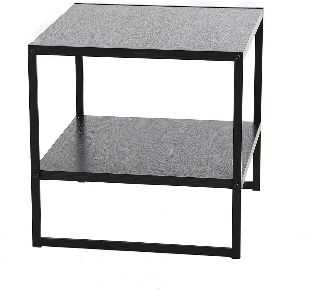 Square Side End Table with Storage Shelf, Oak Wood Grain and Black Metal Frame, Black - view 5