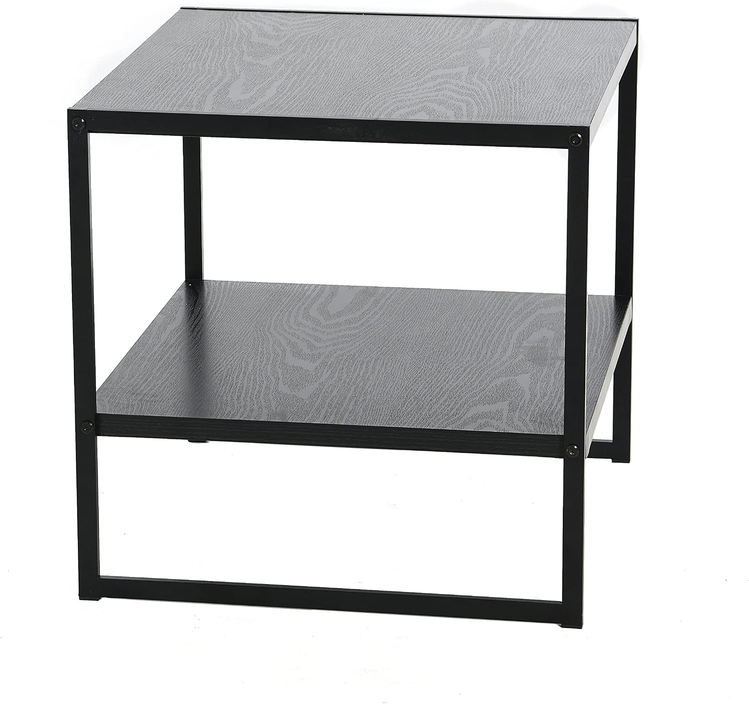Square Side End Table with Storage Shelf, Oak Wood Grain and Black Metal Frame, Black - view 5