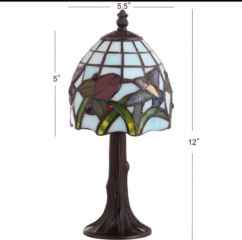 Hummingbird Tiffany-style table lamp 12" stained glass, bronze | handcrafted multicolored bell shade, traditional bedside accent desk lighting, metal base, LED bulb included - view 3