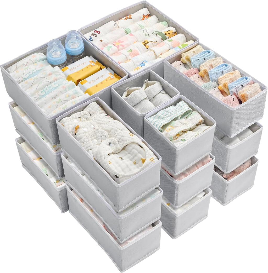 12 Pack Baby Clothes Organizer, Dresser Drawer Organizer for Baby Clothing, Foldable Fabric Closet Drawer Storage Bins, Dresser Dividers for Bra, Socks, Ties, Scarf | Nursery Drawer Storage, Baby Clothing Organization, Foldable Fabric Bins, Dresser Closet - view 8