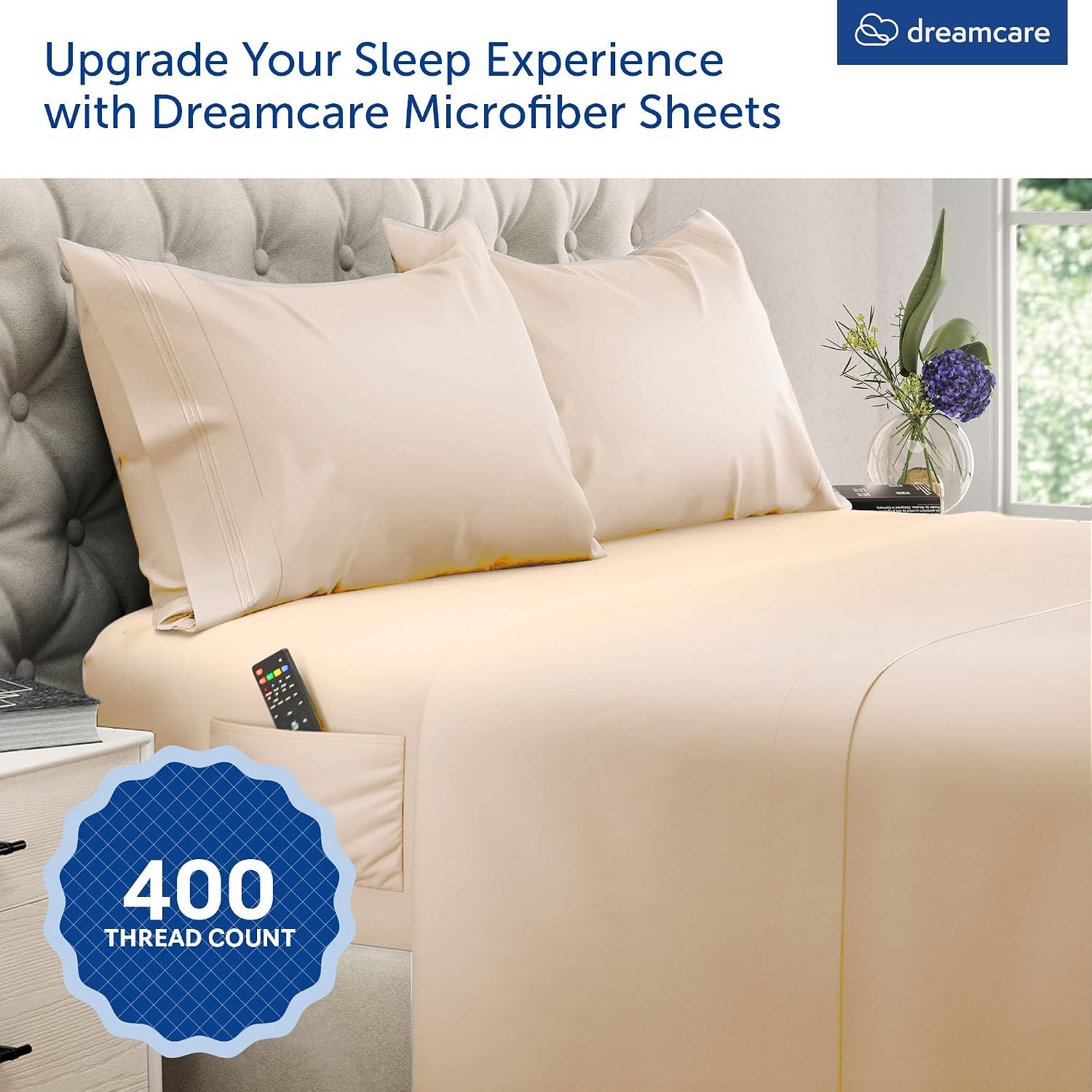 King Size Sheets Set - 4 pcs Breathable Cooling Sheets - up to 21" Extra Deep Pocket King Sheet Set with Side Pockets - Extra Soft 100% Brushed Hypoallergenic Hotel Luxury Bedding, Wheat | up to 21" Extra Deep Pocket King Sheet Set with Side Pockets - Ext - view 2