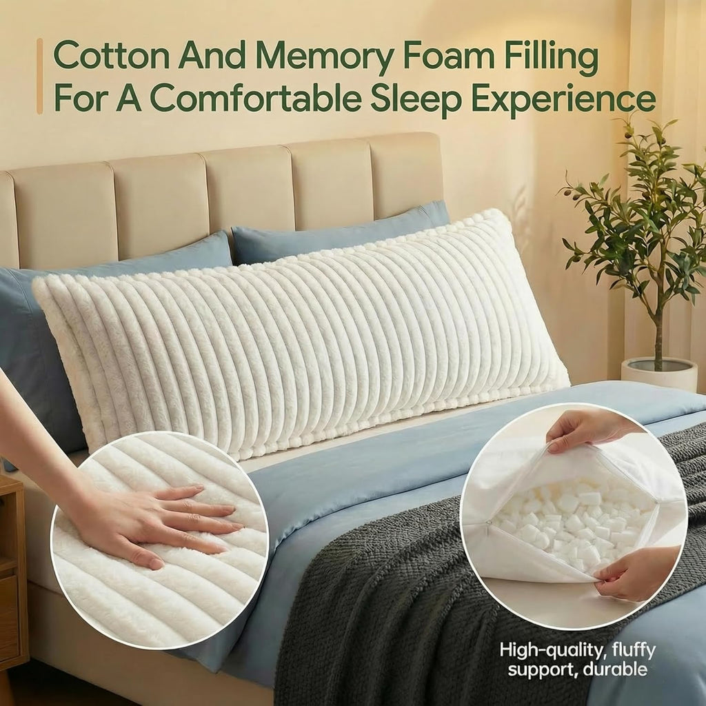 Luxurious Faux Fur Full Body Pillow for Adults,Shredded Memory Foam Body Pillows for Side Sleeper & Pregnancy, 20x54 Inch Fluffy Long Bed Pillow for Back Pain Relief, Removable Cover - view 6