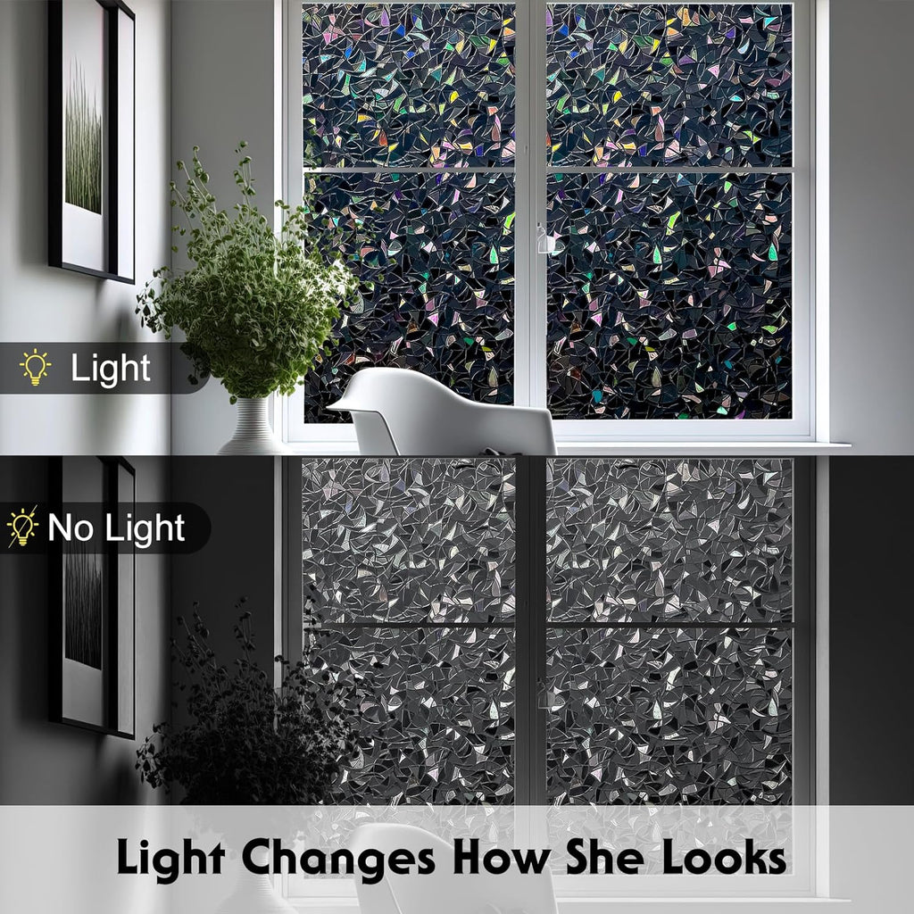 Total blackout window privacy film with installation tools, rainbow room darkening black window cover, static cling 100% light blocking 17.5 x 78.7 inches - view 5