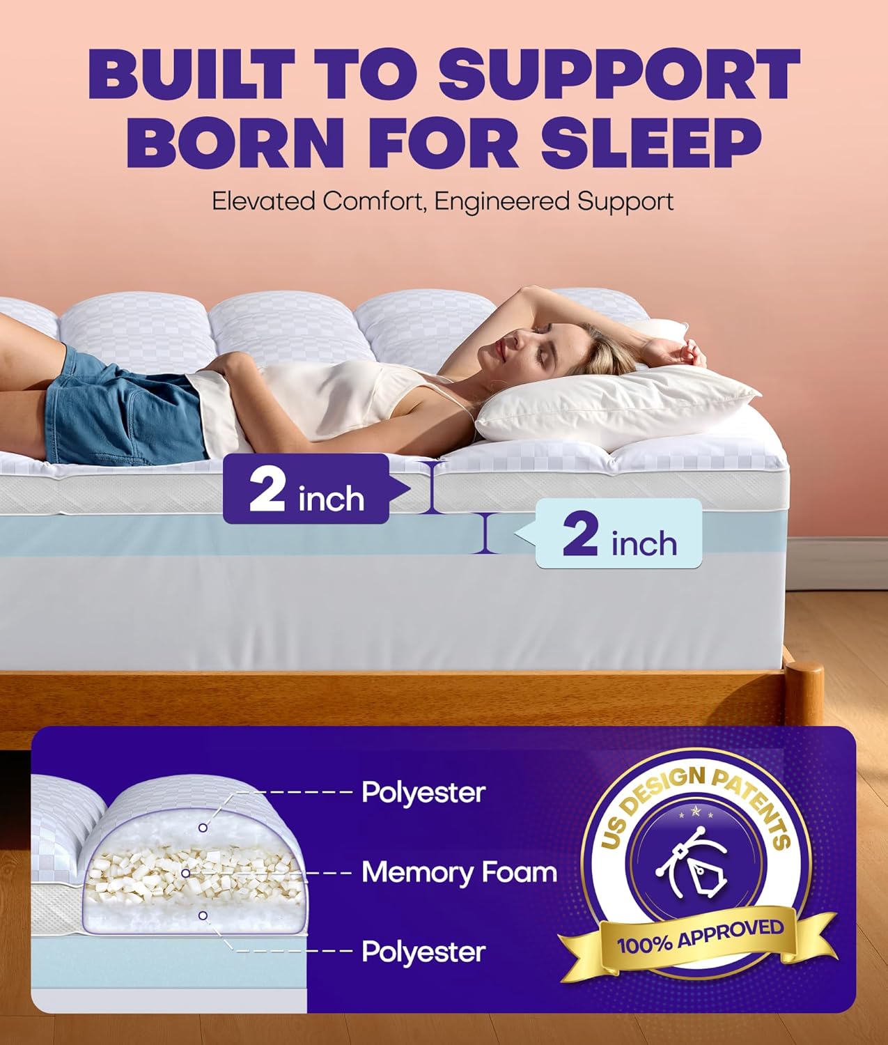 Dual layer 4 inch memory foam mattress topper for pressure relief with 4X support, 2" pillow top full mattress topper 50% viscose made from bamboo plus 2" cooling gel memory foam mattress pad - view 2