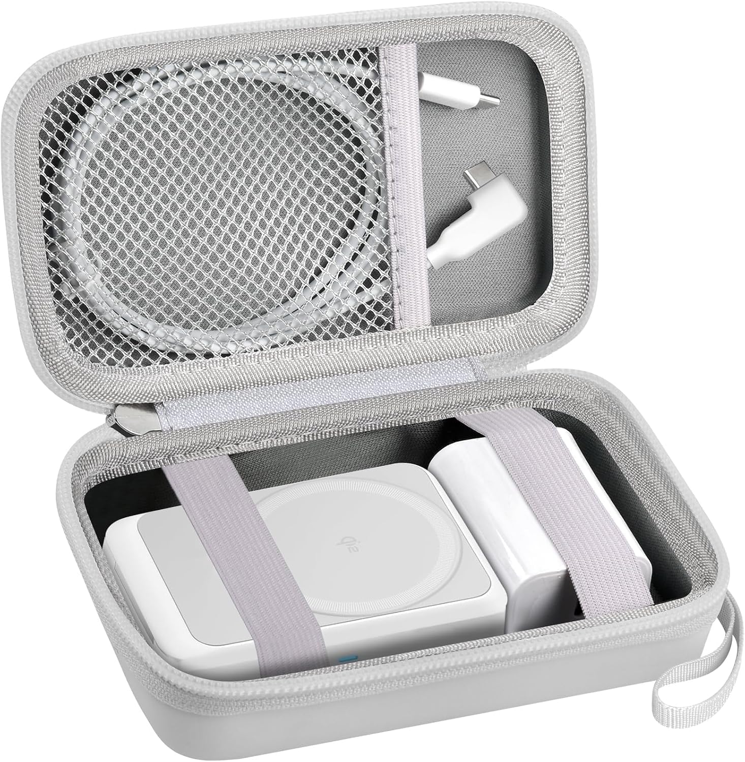 Hard case for 3-in-1 charging station | foldable charger station, hard shell case, with strap, mesh pocket, case only white