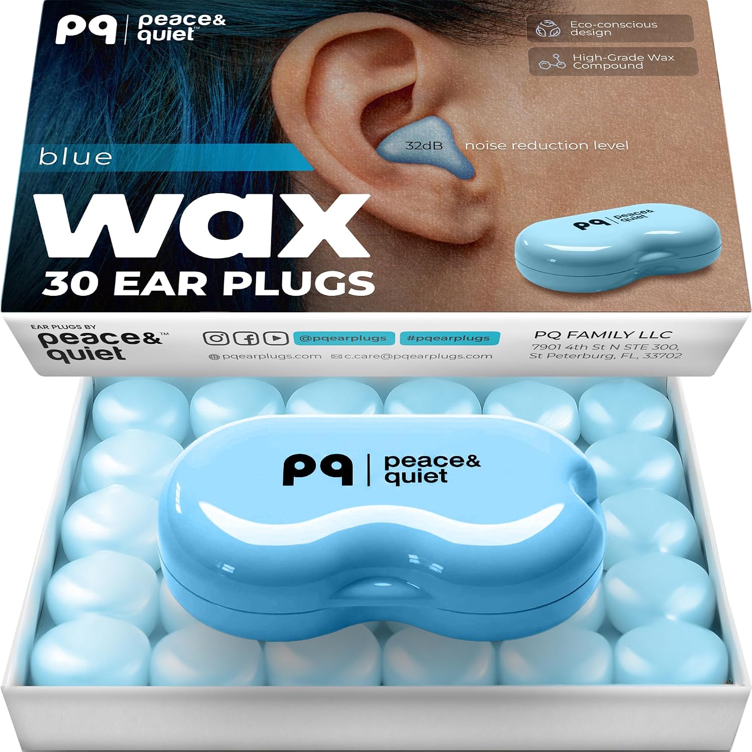 Silicone sleeping ear plugs - 30 wax moldable ear plugs for sleeping noise cancelling for swimming, sound blocking level 32 dB, color: blue