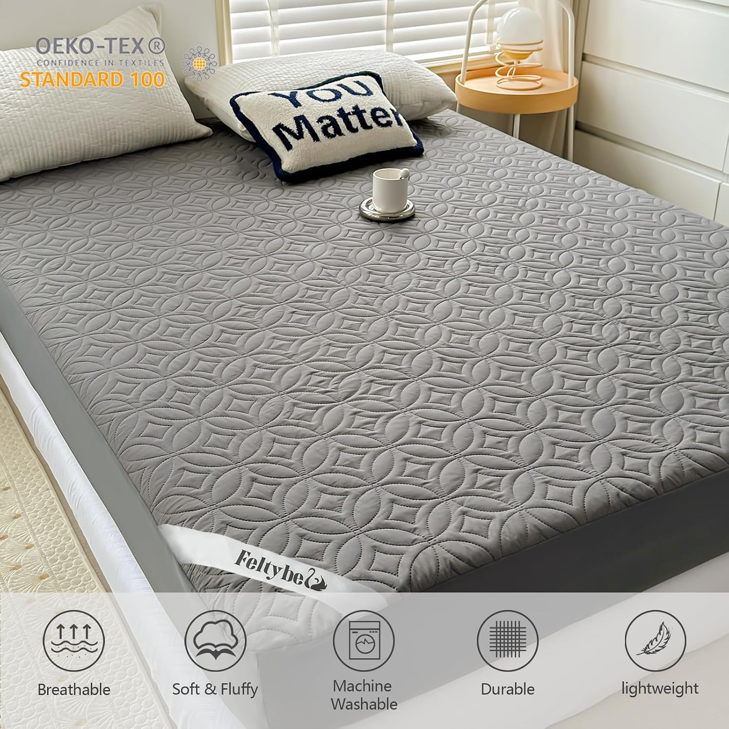 Full Size 54"x75" Waterproof Mattress Protector, Soft Bed Grey Mattress Cover Full, Breathable Mattress Pad Cover with Deep Pocket 6"- 15", Noiseless Washable - view 7