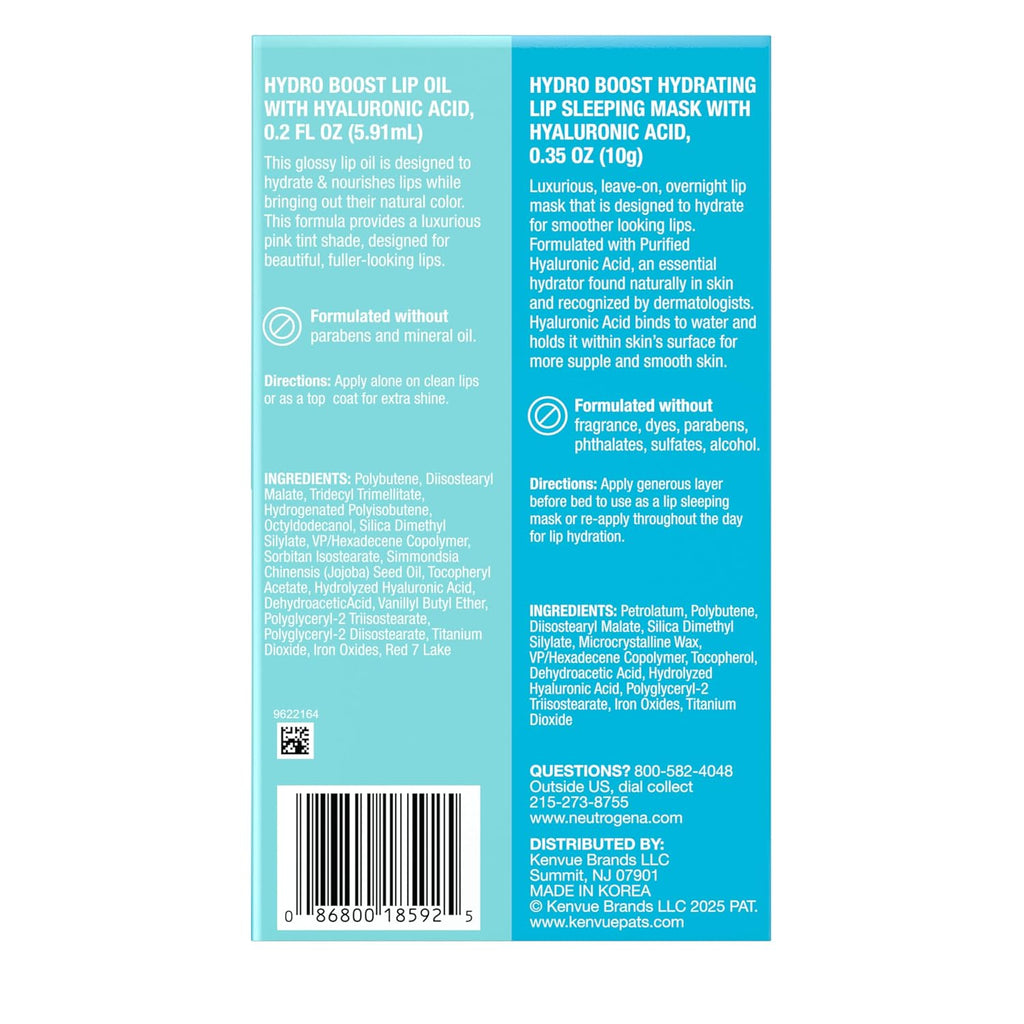 Neutrogena Hydro Boost Lip Hydration Kit, 2 items | Light Pink Tinted Lip Oil, Clear Overnight Lip Sleeping Mask, Hyaluronic Acid, Nourish & Hydrate Day & Night - view 8
