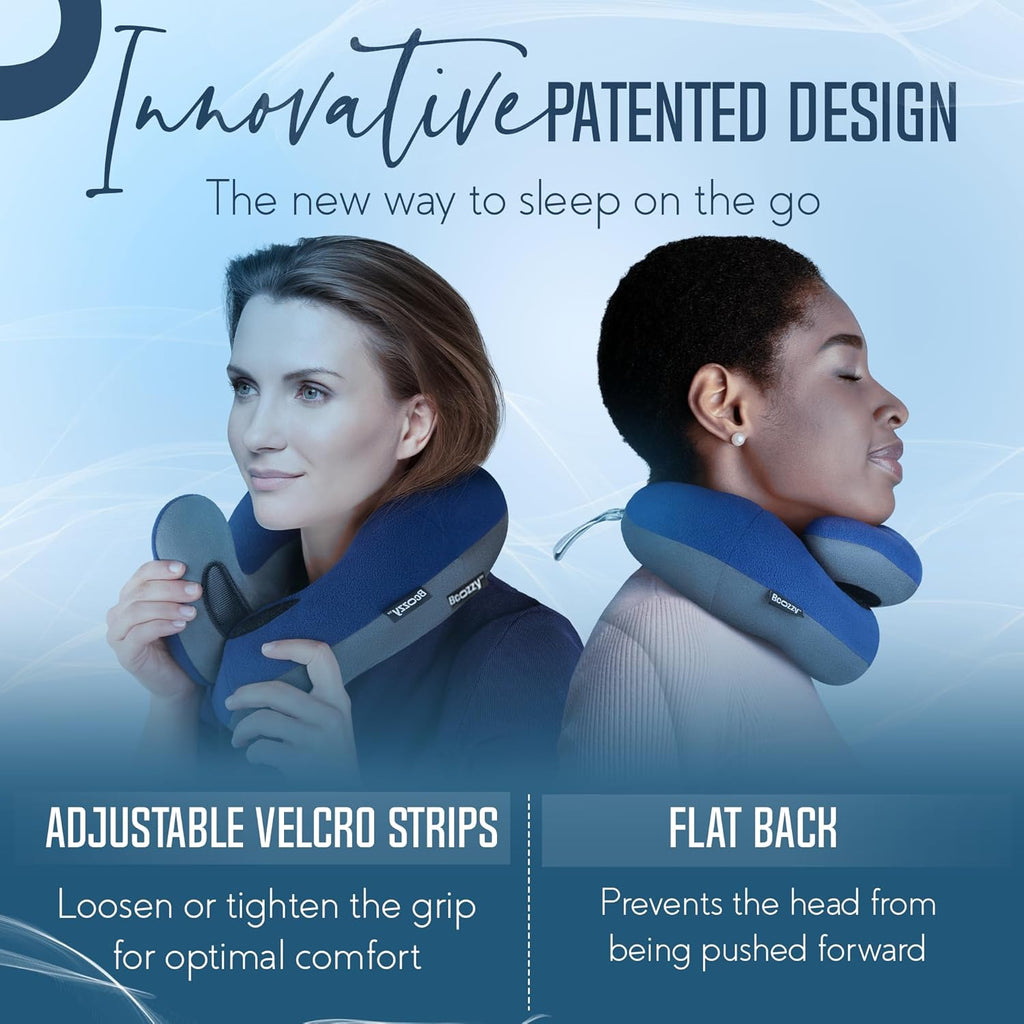 Travel neck pillow for airplane – patented double support for head, neck, and chin. Best for long flights, plane sleeping, and car rides. Adjustable size. Fully washable. Carry bag. Large, navy - view 4