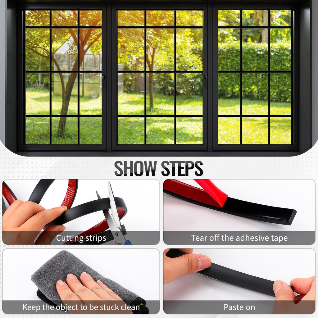 59 Ft Window Grille Inserts Grid Kit, 2 Black, Self-Adhesive Peel | Stick Trim Molding Window Trim Molding Grids, DIY Crown Molding Peel & Stick for Tile Edge Trim, Windows Door Frames - view 4