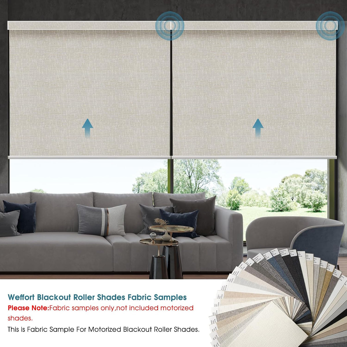 Motorized roller shades, 100% blackout, multi-color samples | Automatic blinds for indoor windows, works with Alexa Google Apple Home, remote & app control, solar/USB charging, custom size - view 3