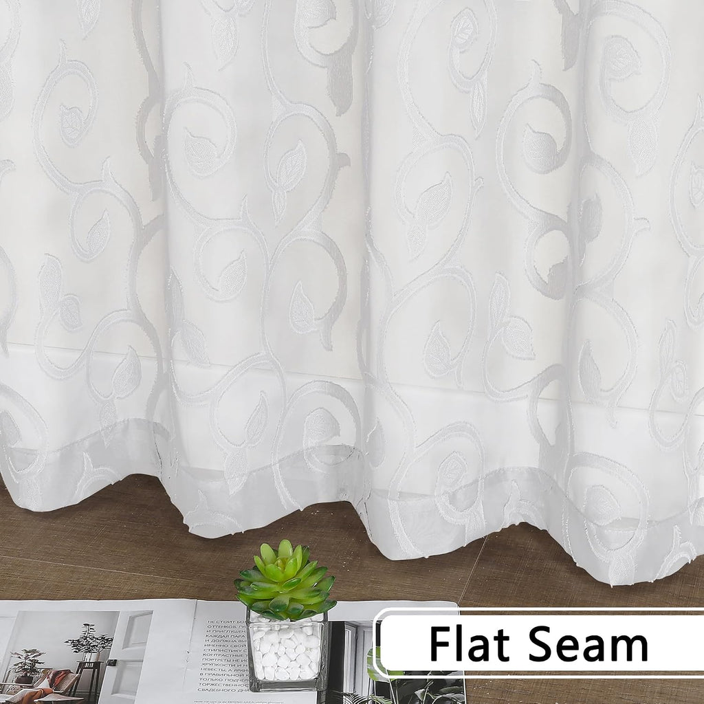 Sheer white curtains 84 inches long for bedroom living room 2 panels set, white curtains jacquard clip light filtering semi sheer curtain rod pocket window drapes, 2 pcs each 40 W 84 L - view 7