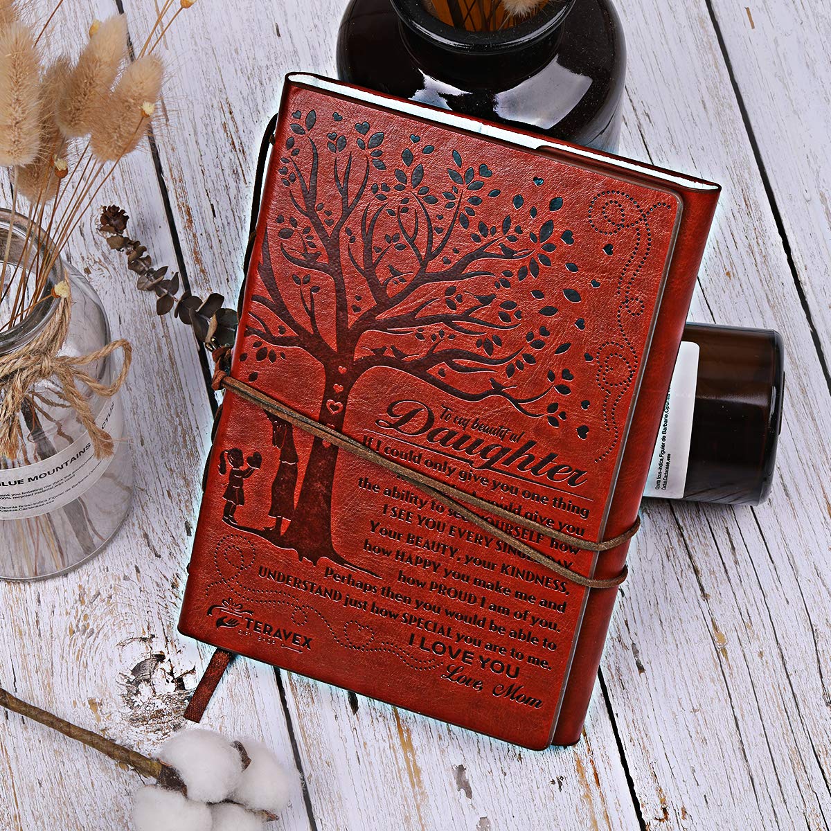 Mom to daughter gifts - writing journal, personal diary, lined journal, travel, 6x8.75 notebook, writers notebook, faux leather, refillable for teen girls women- best anniversary birthday gift - view 2