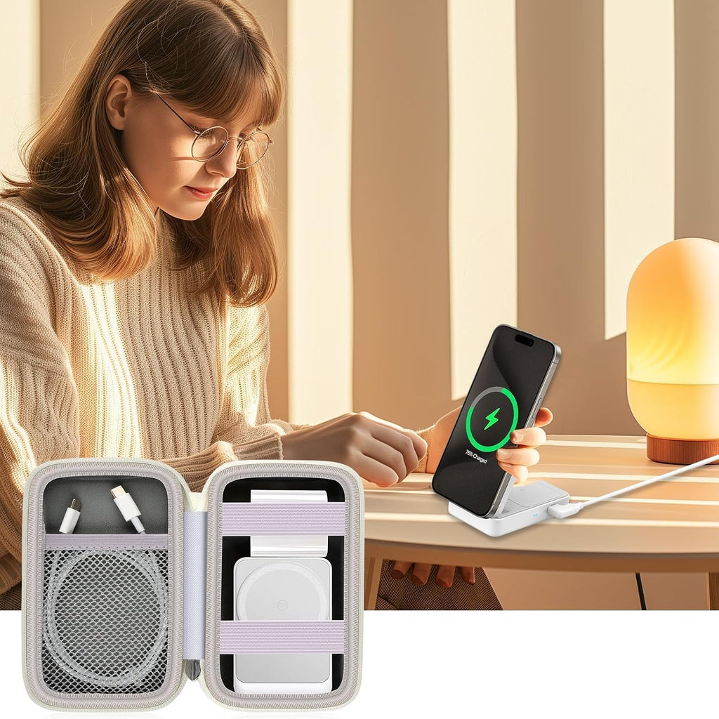 Hard case for 3-in-1 charging station | foldable charger station, hard shell case, with strap, mesh pocket, case only white - view 7