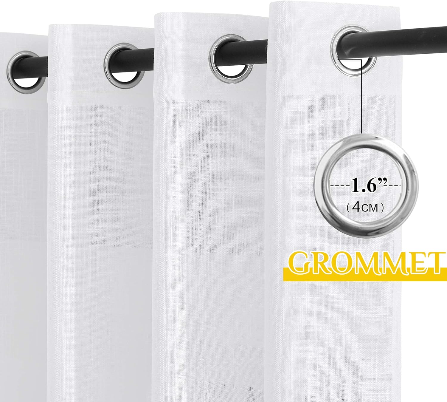 White Sheer Linen Curtains for Windows 84 inch Length, Grommet Top Semi Sheer Vertical Drapes Privacy with Light Filter for Bedroom/Living Room/Sliding Door, 52 inch Wide, 2 PCs - view 2