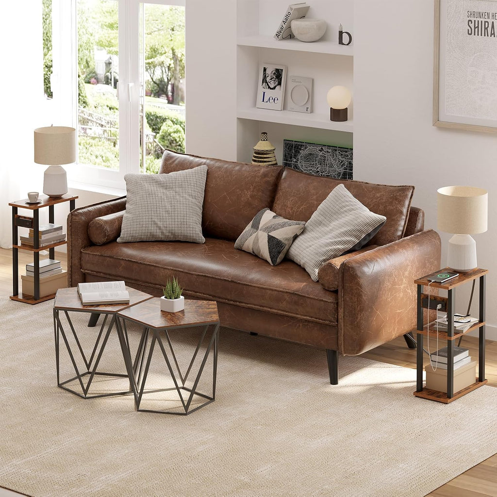 Small Narrow Side Table with Charging Station, Skinny End Table | for Small Spaces, Slim Nightstand with USB Ports and Outlet, Sofa Beside Table with Wheels, Brown TB01BB046 - view 8