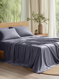 100% rayon derived from bamboo queen sheets, 4 pieces | cooling sheets for hot sleepers, breathable & silky soft, 16" deep pocket, hotel luxury bedding, dark grey