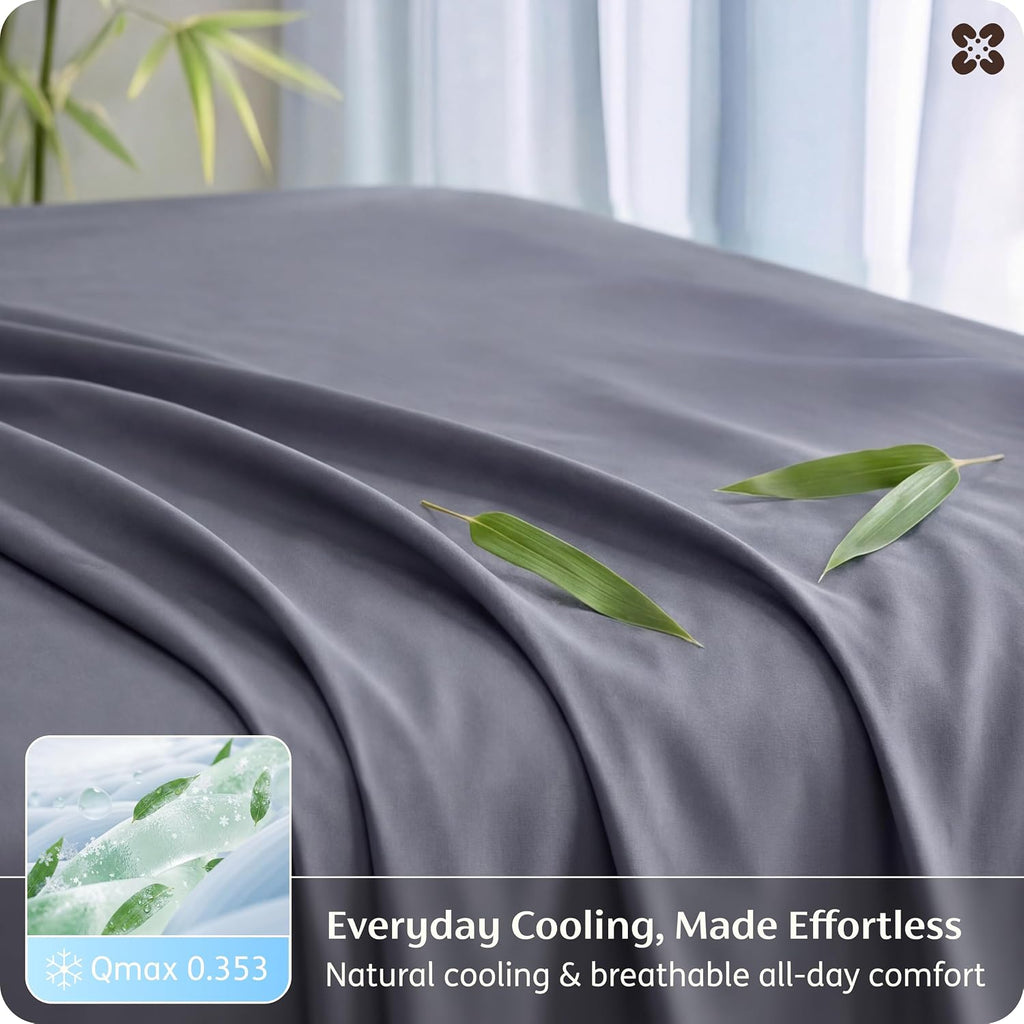 100% rayon derived from bamboo queen sheets, 4 pieces | cooling sheets for hot sleepers, breathable & silky soft, 16" deep pocket, hotel luxury bedding, dark grey - view 4