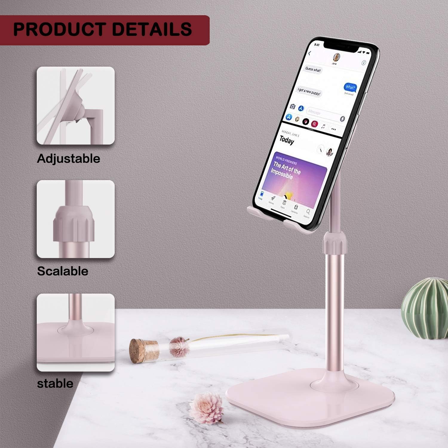 Cell phone stand, valentine's day gifts for teens girls boys adults women men mom wife, phone stand for desk, phone holder stand compatible with iPhone and all mobile phones tablet, pink - view 4