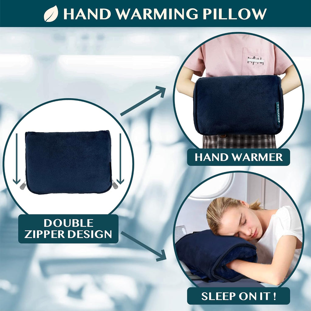 Travel Blanket Pillow, Soft Airplane Blanket 2-IN-1 Combo Set, Plane Blanket Compact Packable, Flight Essentials Car Pillow, Travelers Gifts Accessories Luggage Backpack Strap, 60x43 Navy Blue - view 4