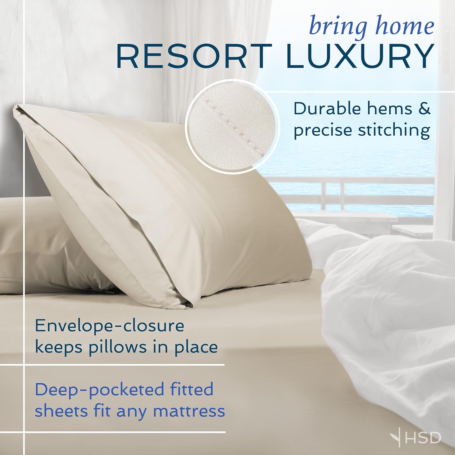 4 piece bed sheet set queen size, 100% viscose derived from bamboo sheets set with 2 pillowcases, cooling & breathable luxury bedding, moisture-wicking & silky soft texture, white - view 4