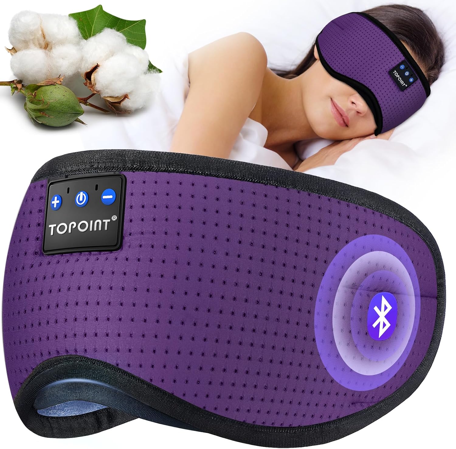 Sleep Mask Headphones Bluetooth Wireless 5.4, Breathable Cotton Eye Mask for Sleeping Side Sleepers Travel Music Headsets with Microphone Handsfree Men Women - view 7