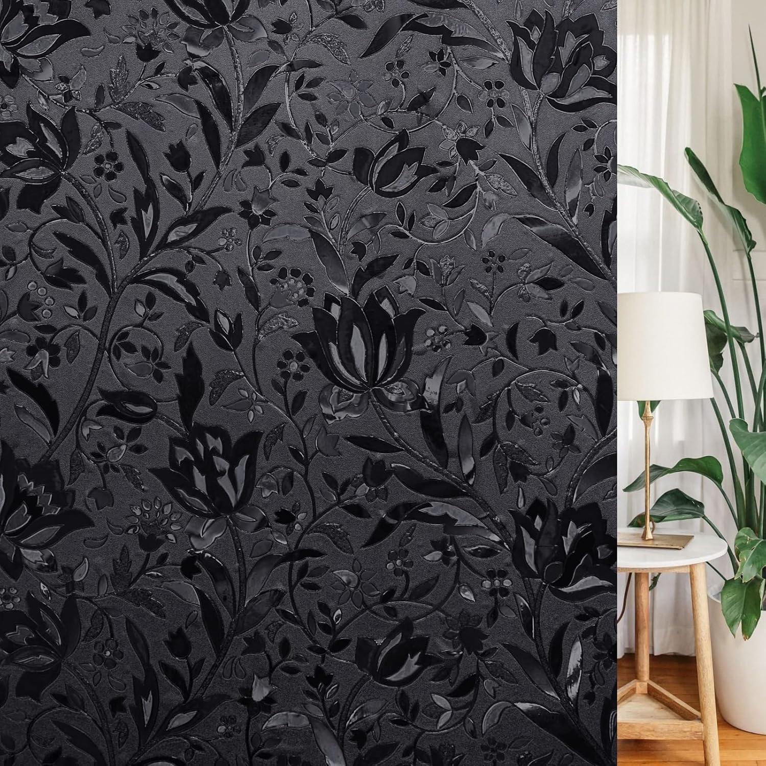 Blackout window film frosted privacy clings, 17.5" x 78.7" | blocks light & heat, removable static cling glass sticker, stained room darkening opaque cover day night privacy protection