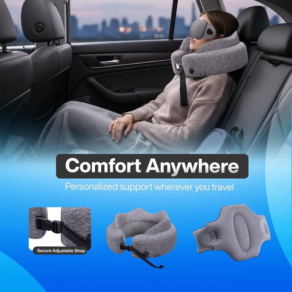 4-in-1 Travel Comfort Set Inflatable Neck Pillow, Convertible Lumbar Support & Foot Hammock, 3D Sleep Mask & Ear Plugs Complete Comfort Kit for Airplane, Office & Car Gift-Ready (Gray) - view 8