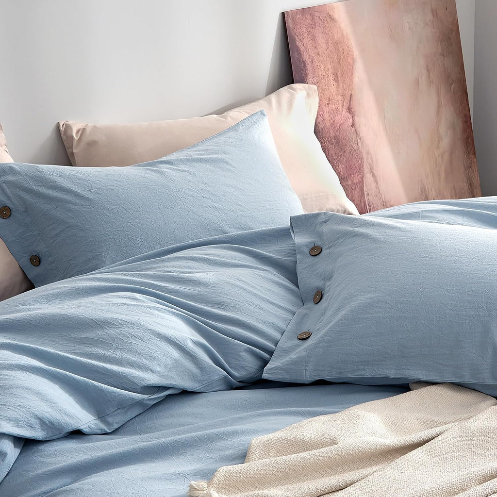 100% Washed Cotton Pillowcases, Standard, Button Closure | OEKO-TEX Certified, Pre-Shrunk, Natural Wrinkles, Linen-Look Texture for Everyday Bedding, Set of 2, 20 x 26 in - view 2